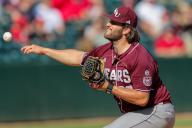May 1, 2024: Bears pitcher Reed Metz #33 releases the ball from his finger tips headed towards the plate. Arkansas defeated Missouri State 8-5 in Fayetteville, AR. Richey Miller\/CSM(Credit Image: Richey Miller\/Cal Sport Media