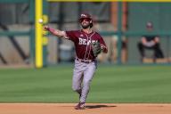 May 1, 2024: Bears infielder Tyler Epstein #4 releases the ball over to first base. Arkansas defeated Missouri State 8-5 in Fayetteville, AR. Richey Miller\/CSM(Credit Image: Richey Miller\/Cal Sport Media