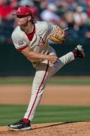 May 1, 2024: Razorback pitcher Dylan Carter #31 follows through on his pitching motion while on the mound. Arkansas defeated Missouri State 8-5 in Fayetteville, AR. Richey Miller\/CSM(Credit Image: Richey Miller\/Cal Sport Media