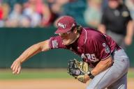May 1, 2024: Missouri State pitcher Eric Loomis #27 completes her pitching motion on the mound. Arkansas defeated Missouri State 8-5 in Fayetteville, AR. Richey Miller\/CSM(Credit Image: Richey Miller\/Cal Sport Media
