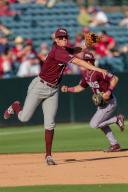 May 1, 2024: Curry Sutherland #44 of Missouri State follows through on his throwing motion on a throw to first base.Arkansas defeated Missouri State 8-5 in Fayetteville, AR. Richey Miller\/CSM(Credit Image: Richey Miller\/Cal Sport Media