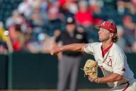 May 1, 2024: Hogs pitcher Koty Frank #28 releases the ball towards the plate. Arkansas defeated Missouri State 8-5 in Fayetteville, AR. Richey Miller\/CSM(Credit Image: Richey Miller\/Cal Sport Media