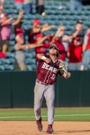 May 1, 2024: Logan Chambers #17 of Missouri State makes a throw across the infield over to first. Arkansas defeated Missouri State 8-5 in Fayetteville, AR. Richey Miller\/CSM(Credit Image: Richey Miller\/Cal Sport Media