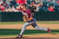 May 1, 2024: Bears pitcher Michael Lindsey #45 prepares to release the ball towards home. Arkansas defeated Missouri State 8-5 in Fayetteville, AR. Richey Miller\/CSM(Credit Image: Richey Miller\/Cal Sport Media
