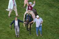 May 3, 2024, Louisville, Ky, USA: Thorpedo Anna, ridden by Brian Hernandez Jr., with connections after winning the Kentucky Oaks Stakes on Kentucky Oaks Day at Churchill Downs in Louisville, Kentucky on May 3, 2024. photo by Jon Durr\/Eclipse Sportswire\/CSM(Credit Image: Jon Durr\/Cal Sport Media