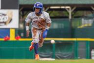 May 3rd, 2024: Syracuse Mets infielder Luisangel Acuna (2) runs in a game against the Rochester Red Wings. The Rochester Red Wings hosted the Syracuse Mets in an International League game at Innovative Field in Rochester, New York. (Jonathan Tenca\/CSM) (Credit Image: Â Jonathan Tenca\/Cal Sport Media