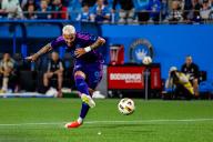 May 4, 2024: Charlotte FC forward Enzo Copetti (9) shoots for a goal against the Portland Timbers during the second half of the Major League Soccer match up at Bank of America Stadium in Charlotte, NC. (Scott KinserCal Sport Media) (Credit Image: Â Scott Kinser\/Cal Sport Media