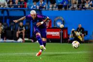 May 4, 2024: Charlotte FC forward Enzo Copetti (9) shoots for a goal against the Portland Timbers during the second half of the Major League Soccer match up at Bank of America Stadium in Charlotte, NC. (Scott KinserCal Sport Media) (Credit Image: Â Scott Kinser\/Cal Sport Media