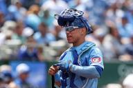 May 8, 2024: Kansas City Royals catcher Freddy Fermin (34) walks to the dugout during the seventh inning of a game against the Milwaukee Brewers at Kauffman Stadium in Kansas City, MO. David Smith\/CSM (Credit Image: Â David Smith\/Cal Sport Media