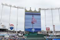 May 8, 2024: A view of the scoreboard during the National Anthem before the game between the Kansas City Royals and Milwaukee Brewers at Kauffman Stadium in Kansas City, MO. David Smith\/CSM (Credit Image: Â David Smith\/Cal Sport Media