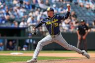 May 8, 2024: Milwaukee Brewers relief pitcher Bryan Hudson (52) delivers a pitch against the Kansas City Royals during the seventh inning at Kauffman Stadium in Kansas City, MO. David Smith\/CSM (Credit Image: Â David Smith\/Cal Sport Media