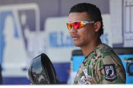May 08, 2024: Biloxi Shuckers Fidel Pena, (8), bench coach, prepares to go and coach third base during an MiLB game between the Biloxi Shuckers and Montgomery Biscuits at the Ball Park in Biloxi, Mississippi. Bobby McDuffie\/CSM (Credit Image: Bobby Mcduffie\/Cal Sport Media