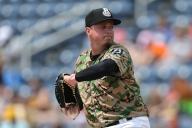 May 08, 2024: Biloxi Shuckers pitcher Bradley Blalock (36) opens for the Shuckers during an MiLB game between the Biloxi Shuckers and Montgomery Biscuits at the Ball Park in Biloxi, Mississippi. Bobby McDuffie\/CSM (Credit Image: Bobby Mcduffie\/Cal Sport Media