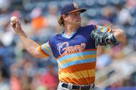 May 08, 2024: Montgomery Biscuits pitcher Cole Wilcox (24) opens for the Biscuits during an MiLB game between the Biloxi Shuckers and Montgomery Biscuits at the Ball Park in Biloxi, Mississippi. Bobby McDuffie\/CSM (Credit Image: Bobby Mcduffie\/Cal Sport Media