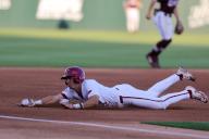 May 10, 2024: Jared Sprague-Lott #12 of Arkansas slides head first into third base. Arkansas defeated Mississippi State 7-5 in Fayetteville, AR. Richey Miller/CSM(Credit Image: Richey Miller/Cal Sport Media