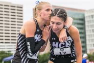 May 11, 2024: Houston Christian teammates Eline Mast and Jessica Rabius celebrate during the 2024 Southland Conference Outdoor Track and Field Championships at Wendel D. Ley Track & Holloway Field in Houston, Texas. Prentice C. James/CSM (Credit Image: Â Prentice C. James/Cal Sport Media