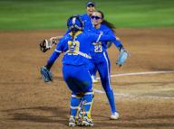May 11 2024 Palo Alto CA U.S.A. UCLA starting pitcher/relief pitcher Taylor Tinsley (23)celebrates a championship win with catcher Sharlize Palacios (13) during the NCAA Pac 12 Softball Tournament Championship between UCLA Bruins and the Utah Utes. UCLA beat Utah 2-1 at Boyd & Jill Smith Family Stadium Palo Alto Calif. Thurman James /CSM (Credit Image: Â Thurman James/Cal Sport Media