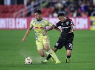 May 15, 2024: D.C. United Midfielder (14) Martin Rodriguez has the ball stolen by New York Red Bulls Midfielder (19) Wikelman Carmona during an MLS soccer match between the D.C. United and the New York Red Bulls at Audi Field in Washington DC. Justin Cooper/CSM (Credit Image: Â Justin Cooper/Cal Sport Media