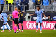 May 15, 2024: New York City FC Midfielder AndrÃÂs Perea (8) argues a yellow card during the second half of an MLS match against the Philadelphia Union at Subaru Park in Chester, Pennsylvania. Kyle Rodden/CSM (Credit Image: Â Kyle Rodden/Cal Sport Media