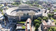 An aerial view of Neyland Stadium reveals a massive, iconic structure nestled by the Tennessee River, with its distinctive bowl shape and seating for over 100,000 fans, showcasing its rich football heritage.(Credit Image: Â Walter G Arce Sr Grindstone Medi/Cal Sport Media