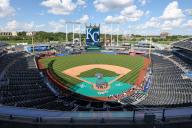 May 17, 2024: A general view of the stadium while the Oakland Athletics warm up before the game against the Kansas City Royals at Kauffman Stadium in Kansas City, MO. David Smith\/CSM (Credit Image: Â David Smith\/Cal Sport Media