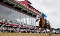 May 18, 2024, Baltimore, Md, USA: Gun Song (5), ridden by John Velazquez, wins the Black-Eyed Stakes on Black-Eyed Susan Stakes Day at Pimlico Race Course in Baltimore, Maryland on May 17, 2024. Alex Evers\/Eclipse Sportswire\/CSM(Credit Image: Alex Evers\/Cal Sport Media