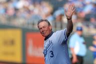 May 17, 2024: Former Kansas City Royals manager Ned Yost waves to the crowd before the game against the Oakland Athletics at Kauffman Stadium in Kansas City, MO. David Smith/CSM (Credit Image: Â David Smith/Cal Sport Media