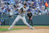 May 17, 2024: Oakland Athletics pitcher T.J. McFarland (48) delivers a pitch against the Kansas City Royals during the fifth inning at Kauffman Stadium in Kansas City, MO. David Smith\/CSM (Credit Image: Â David Smith\/Cal Sport Media