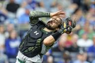 May 17, 2024: Oakland Athletics catcher Shea Langeliers (23) catches the ball for an out during the eighth inning of a game against the Kansas City Royals at Kauffman Stadium in Kansas City, MO. David Smith\/CSM (Credit Image: Â David Smith\/Cal Sport Media