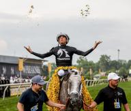 May 18, 2024, Baltimore, Md, USA: Seize the Grey, ridden by Jaime Torres, wins the Preakness Stakes (Grade 1) at Pimlico Race Course in Baltimore, MD on May 18, 2024. Tim Sudduth\/Eclipse Sportswire\/CSM(Credit Image: Tim Sudduth\/Cal Sport Media