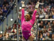 May 18, 2024: Simone Biles of World Champions smiles after her uneven bar routine at the 2024 Core Hydration Classic at the XL Center in Hartford, CT. Kyle Okita/CSM (Credit Image: Â Kyle Okita/Cal Sport Media