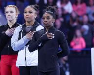 May 18, 2024: Simone Biles during the playing of the national anthem prior to the 2024 Core Hydration Classic at the XL Center in Hartford, CT. Kyle Okita\/CSM (Credit Image: Â Kyle Okita\/Cal Sport Media