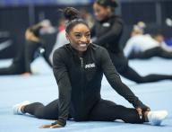 May 18, 2024: Simone Biles smiles as she stretches prior to the 2024 Core Hydration Classic at the XL Center in Hartford, CT. Kyle Okita\/CSM (Credit Image: Â Kyle Okita\/Cal Sport Media