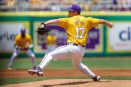 May 18, 2024: LSU starting pitcher Samuel Dutton (17) delivers a pitch to the plate during NCAA Baseball action between the Ole Miss Rebels and the LSU Tigers at Alex Box Stadium, Skip Bertman Field in Baton Rouge, LA. Jonathan Mailhes/CSM (Credit Image: Â Jonathan Mailhes/Cal Sport Media