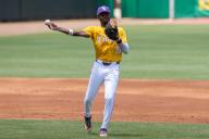 May 18, 2024: LSU shortstop Michael Braswell III (10) makes a throw to first base during NCAA Baseball action between the Ole Miss Rebels and the LSU Tigers at Alex Box Stadium, Skip Bertman Field in Baton Rouge, LA. Jonathan Mailhes/CSM (Credit Image: Â Jonathan Mailhes/Cal Sport Media