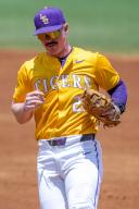 May 18, 2024: LSU first baseman Jared Jones (22) runs to first base for an out during NCAA Baseball action between the Ole Miss Rebels and the LSU Tigers at Alex Box Stadium, Skip Bertman Field in Baton Rouge, LA. Jonathan Mailhes/CSM (Credit Image: Â Jonathan Mailhes/Cal Sport Media
