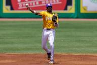 May 18, 2024: LSU shortstop Michael Braswell III (10) makes a throw to first base during NCAA Baseball action between the Ole Miss Rebels and the LSU Tigers at Alex Box Stadium, Skip Bertman Field in Baton Rouge, LA. Jonathan Mailhes/CSM (Credit Image: Â Jonathan Mailhes/Cal Sport Media