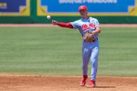 May 18, 2024: Ole Miss shortstop Luke Hill (7) makes a throw to first base during NCAA Baseball action between the Ole Miss Rebels and the LSU Tigers at Alex Box Stadium, Skip Bertman Field in Baton Rouge, LA. Jonathan Mailhes/CSM (Credit Image: Â Jonathan Mailhes/Cal Sport Media