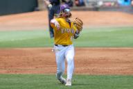 May 18, 2024: LSU third baseman Tommy White (47) makes a throw to first base during NCAA Baseball action between the Ole Miss Rebels and the LSU Tigers at Alex Box Stadium, Skip Bertman Field in Baton Rouge, LA. Jonathan Mailhes/CSM (Credit Image: Â Jonathan Mailhes/Cal Sport Media