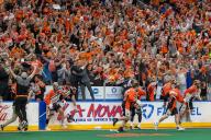 May 18th, 2024: Buffalo Bandits players celebrate the NLL Championship after defeating the Albany Firewolves. The Buffalo Bandits hosted the Albany Firewolves in Game 2 of the National Lacrosse League Finals at KeyBank Center in Buffalo, New York. (Jonathan Tenca/CSM) (Credit Image: Â Jonathan Tenca/Cal Sport Media
