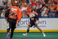 May 18th, 2024: Buffalo Bandits forward Chase Fraser (95) celebrates a goal in the second quarter against the Albany Firewolves. The Buffalo Bandits hosted the Albany Firewolves in Game 2 of the National Lacrosse League Finals at KeyBank Center in Buffalo, New York. (Jonathan Tenca/CSM) (Credit Image: Â Jonathan Tenca/Cal Sport Media