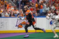 May 18th, 2024: Buffalo Bandits forward Josh Byrne (22) runs in the fourth quarter against the Albany Firewolves. The Buffalo Bandits hosted the Albany Firewolves in Game 2 of the National Lacrosse League Finals at KeyBank Center in Buffalo, New York. (Jonathan Tenca/CSM) (Credit Image: Â Jonathan Tenca/Cal Sport Media