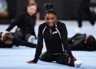 May 31, 2024: Simone Biles stretches prior to he second session of the Woman\'s Day 1 of the 2024 U.S. Gymnastics Championships at Dickies Arena in Fort Worth, TX. Kyle Okita\/CSM (Credit Image: Â Kyle Okita\/Cal Sport Media