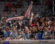 May 31, 2024: Joscelyn Roberson competes on the balance beam during the Woman