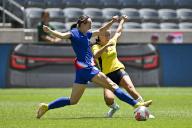 June 01, 2024: US defender, Paige Beaudry (3), and Australia forward, Adelaide Wyrzynski (9), work for ball control during the International Women\'s Soccer match between the US WomenÃ¢â¬â¢s Deaf National Team and the Australian Women\'s Deaf National Team, at DickÃ¢â¬â¢s Sporting Goods Park in Commerce City, CO. Kevin Langley\/Sports South Media\/CSM(Credit Image: Â Kevin Langley\/Cal Sport Media