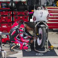 June 01, 2024: 20 year-old Royal Enfield rider #1 Mikayla Moore works on her motorcycle during the MotoAmerica Royal Enfield Build. Train. Race. event at Road America in Elkhart Lake, WI - Mike Wulf/CSM (Credit Image: Mike Wulf/Cal Sport Media