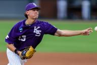 June 2, 2024: Cole Wisenbaker #13 of Kansas State releases a ball off his finger tips towards the plate..Kansas State defeated Southeast Missouri State 7-2 in Fayetteville, AR. Richey Miller/CSM(Credit Image: Richey Miller/Cal Sport Media