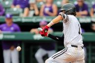 June 2, 2024: Redhawks infielder Ben Palmer #11 lays down a bunt while at the plate. Kansas State defeated Southeast Missouri State 7-2 in Fayetteville, AR. Richey Miller/CSM(Credit Image: Richey Miller/Cal Sport Media