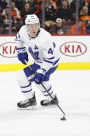 December 12, 2017: Toronto Maple Leafs defenseman Morgan Rielly (44) in action during the NHL game between the Toronto Maple Leafs and Philadelphia Flyers at Well Fargo Center in Philadelphia, Pennsylvania. The Philadelphia Flyers won 4-2. Christopher Szagola