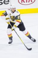 March 12, 2018: Vegas Golden Knights defenseman Shea Theodore (27) in action during the NHL game between the Vegas Golden Knights and Philadelphia Flyers at Well Fargo Center in Philadelphia, Pennsylvania. Christopher SzagolaCal Sport